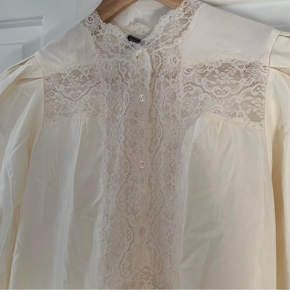 VTG Christian Dior nightgown Medium floor length ILGWU sleepwear lace ivory - Picture 3 of 12